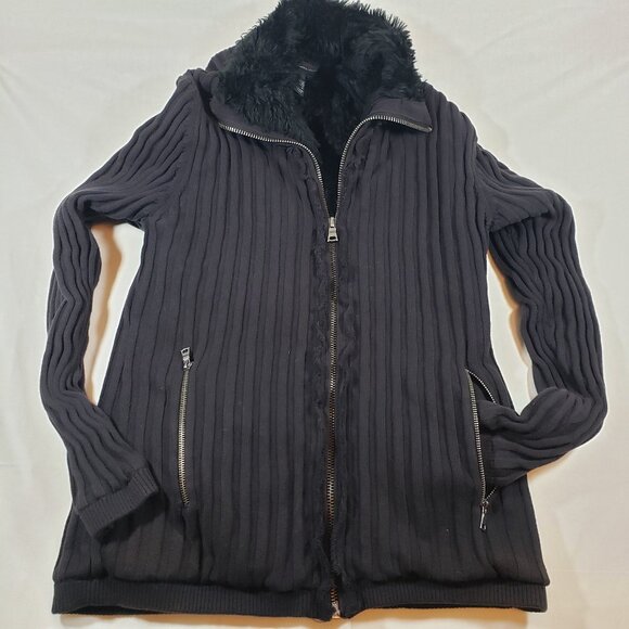 INC International Concepts Black Ribbed Faux Fur Lined Zipper Men's Jacket LARGE - Picture 1 of 6